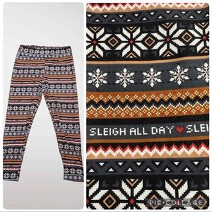 Festive Christmas Holiday “Sleigh All Day” Leggings Snowflake Size S (3/5) NWT